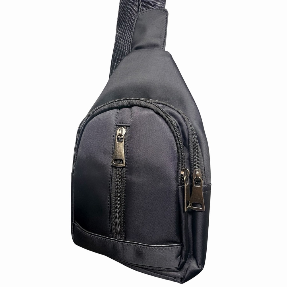 Black Sling Bag Crossbody Chest Pack Travel Backpack Nylon Multi Pocket